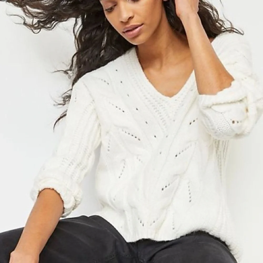 Anthropologie Alpaca Sweater Ramona Sweater Cable Knit V-Neck Sweater Size Small - Picture 10 of 10